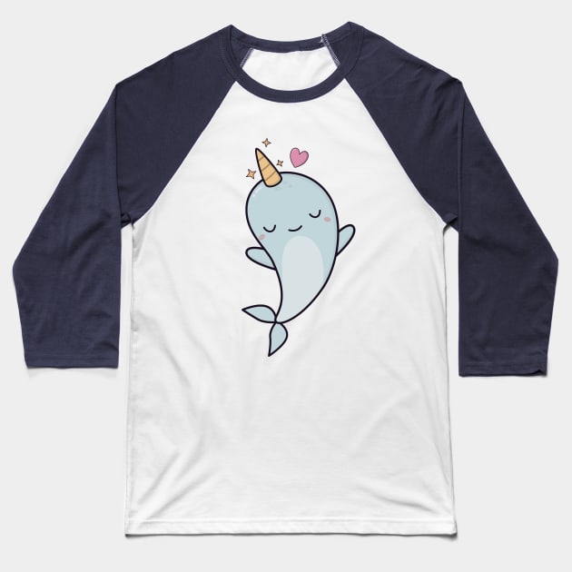 Cute Kawaii Narwhals With Hearts Baseball T-Shirt by happinessinatee